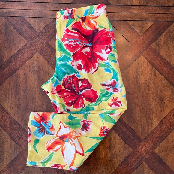 Ralph Lauren Floral Linen Hibiscus Cropped Capris - Picture 2 of 10